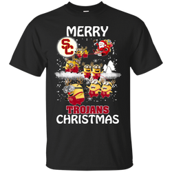 Usc Trojans Ugly Christmas Sweaters Minions Santa Claus Merry Christmas Cotton T-Shirt - The White Eagles