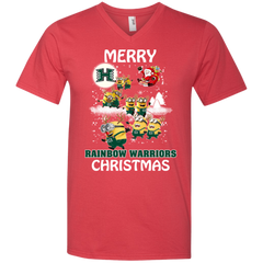 Hawaii Rainbow Warriors Ugly Christmas Sweaters Minions Santa Claus Merry Christmas Men's V-Neck T-Shirt - The White Eagles