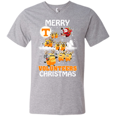 Tennessee Volunteers Ugly Christmas Sweaters Minions Santa Claus Merry Christmas Men's V-Neck T-Shirt - The White Eagles