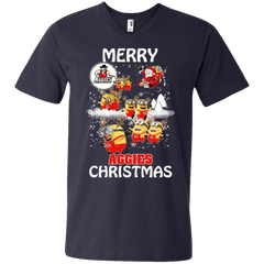 New Mexico State Aggies Ugly Christmas Sweaters Minions Santa Claus Merry Christmas Men's V-Neck T-Shirt - The White Eagles