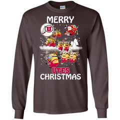 Utah Utes Ugly Christmas Sweaters Minions Santa Claus Merry Christmas LS Cotton T-Shirt - The White Eagles