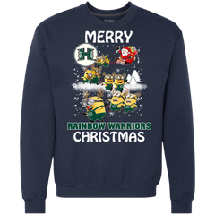 Hawaii Rainbow Warriors Ugly Christmas Sweaters Minions Santa Claus Merry Christmas Sweatshirt - The White Eagles