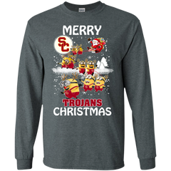 Usc Trojans Ugly Christmas Sweaters Minions Santa Claus Merry Christmas LS Cotton T-Shirt - The White Eagles