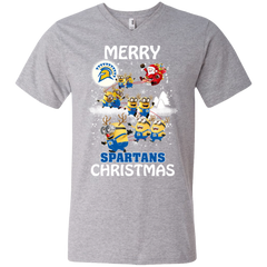 San Jose State Spartans Ugly Christmas Sweaters Minions Santa Claus Merry Christmas Men's V-Neck T-Shirt - The White Eagles