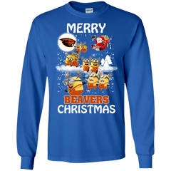Oregon State Beavers Ugly Christmas Sweaters Minions Santa Claus Merry Christmas LS Cotton T-Shirt - The White Eagles