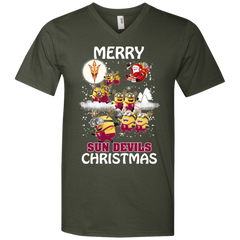 Arizona State Sun Devils Ugly Christmas Sweaters Minions Santa Claus Merry Christmas Men's V-Neck T-Shirt - The White Eagles