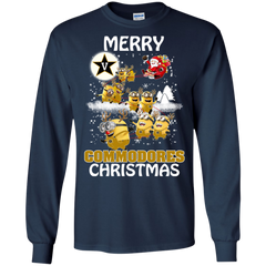 Vanderbilt Commodores Ugly Christmas Sweaters Minions Santa Claus Merry Christmas LS Cotton T-Shirt - The White Eagles