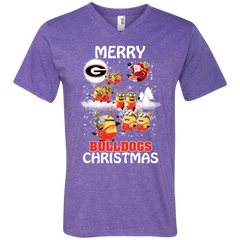 Georgia Bulldogs Ugly Christmas Sweaters Minions Santa Claus Merry Christmas Men's V-Neck T-Shirt - The White Eagles
