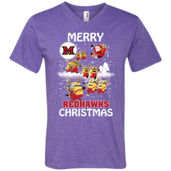 Miami Redhawks Ugly Christmas Sweaters Minions Santa Claus Merry Christmas Men's V-Neck T-Shirt - The White Eagles