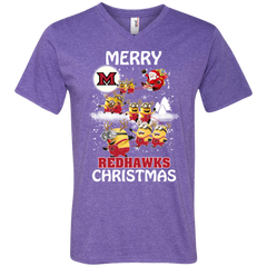 Miami Redhawks Ugly Christmas Sweaters Minions Santa Claus Merry Christmas Men's V-Neck T-Shirt - The White Eagles