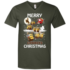 Wyoming Cowboys Ugly Christmas Sweaters Minions Santa Claus Merry Christmas Men's V-Neck T-Shirt - The White Eagles
