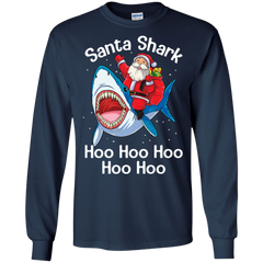Santa Shark Hoo Hoo Hoo Hoo Hoo Christmas Ugly Christmas Sweater LS Cotton T-Shirt - The White Eagles