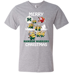 Hawaii Rainbow Warriors Ugly Christmas Sweaters Minions Santa Claus Merry Christmas Men's V-Neck T-Shirt - The White Eagles