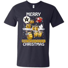 Vanderbilt Commodores Ugly Christmas Sweaters Minions Santa Claus Merry Christmas Men's V-Neck T-Shirt - The White Eagles