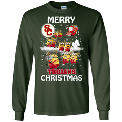 Usc Trojans Ugly Christmas Sweaters Minions Santa Claus Merry Christmas LS Cotton T-Shirt - The White Eagles