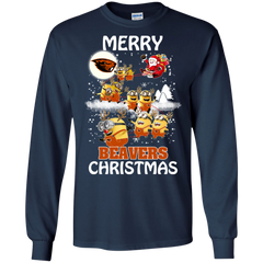 Oregon State Beavers Ugly Christmas Sweaters Minions Santa Claus Merry Christmas LS Cotton T-Shirt - The White Eagles