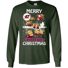 Central Michigan Chippewas T Shirts Minions Santa Claus Merry Christmas LS Cotton T-Shirt - The White Eagles