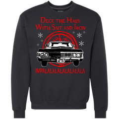 Deck The Halls With Salt And Iron Impala Lalalalalalala Supernatural Ugly Christmas Sweater Sweatshirt - The White Eagles