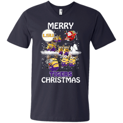 Lsu Tigers Ugly Christmas Sweaters Minions Santa Claus Merry Christmas Men's V-Neck T-Shirt - The White Eagles