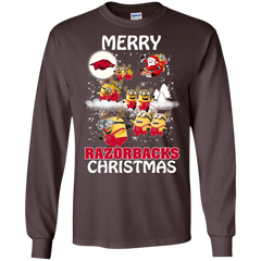 Arkansas Razorback T Shirts Minions Santa Claus Merry Christmas LS Cotton T-Shirt - The White Eagles