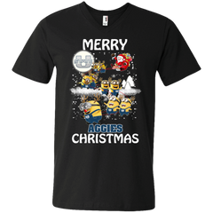 Utah State Aggies Ugly Christmas Sweaters Minions Santa Claus Merry Christmas Men's V-Neck T-Shirt - The White Eagles