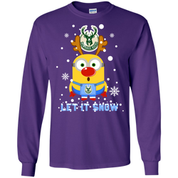 Minion Milwaukee Bucks Ugly Christmas Sweaters Let It Snow LS Cotton T-Shirt - The White Eagles