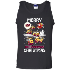 Central Michigan Chippewas Ugly Christmas Sweaters Minions Santa Claus Merry Christmas Tank Top - The White Eagles