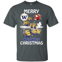 Washington Huskies Ugly Christmas Sweaters Minions Santa Claus Merry Christmas Cotton T-Shirt - The White Eagles