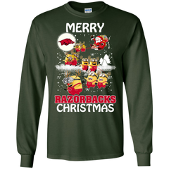 Arkansas Razorback T Shirts Minions Santa Claus Merry Christmas LS Cotton T-Shirt - The White Eagles
