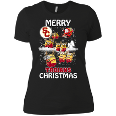 Usc Trojans Ugly Christmas Sweaters Minions Santa Claus Merry Christmas Ladies' Shirt - The White Eagles