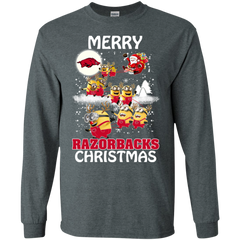 Arkansas Razorback Ugly Christmas Sweaters Minions Santa Claus Merry Christmas LS Cotton T-Shirt - The White Eagles
