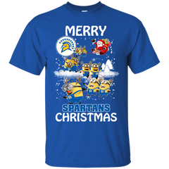 San Jose State Spartans Ugly Christmas Sweaters Minions Santa Claus Merry Christmas Cotton T-Shirt - The White Eagles