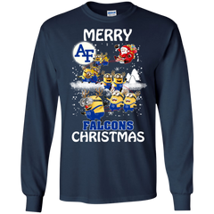 Air Force Falcons Ugly Christmas Sweaters Minions Santa Claus Merry Christmas Hoodies Sweatshirts LS Cotton T-Shirt - The White Eagles