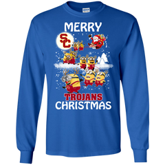 Usc Trojans Ugly Christmas Sweaters Minions Santa Claus Merry Christmas LS Cotton T-Shirt - The White Eagles