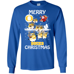 Oregon Ducks Ugly Christmas Sweaters Minions Santa Claus Merry Christmas LS Cotton T-Shirt - The White Eagles