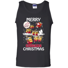 Washington State Cougars Ugly Christmas Sweaters Minions Santa Claus Merry Christmas Tank Top - The White Eagles