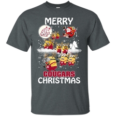 Washington State Cougars Ugly Christmas Sweaters Minions Santa Claus Merry Christmas Cotton T-Shirt - The White Eagles