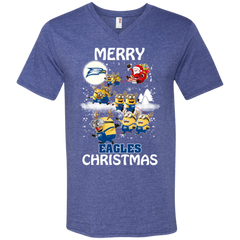Georgia Southern Eagles Ugly Christmas Sweaters Minions Santa Claus Merry Christmas Men's V-Neck T-Shirt - The White Eagles