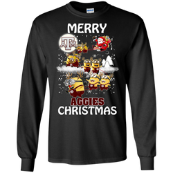 Texas A_amp_m Aggies Ugly Christmas Sweaters Minions Santa Claus Merry Christmas LS Cotton T-Shirt - The White Eagles