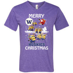 Washington Huskies Ugly Christmas Sweaters Minions Santa Claus Merry Christmas Men's V-Neck T-Shirt - The White Eagles