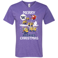 Washington Huskies Ugly Christmas Sweaters Minions Santa Claus Merry Christmas Men's V-Neck T-Shirt - The White Eagles
