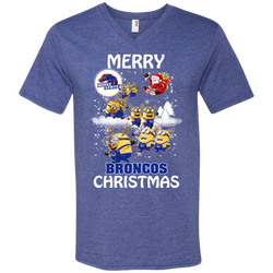 Boise State Broncos Ugly Christmas Sweaters Minions Santa Claus Merry Christmas Men's V-Neck T-Shirt - The White Eagles