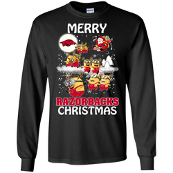 Arkansas Razorback T Shirts Minions Santa Claus Merry Christmas LS Cotton T-Shirt - The White Eagles