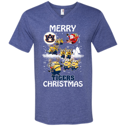Auburn Tigers Ugly Christmas Sweaters Minions Santa Claus Merry Christmas Men's V-Neck T-Shirt - The White Eagles
