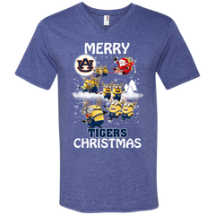 Auburn Tigers Ugly Christmas Sweaters Minions Santa Claus Merry Christmas Men's V-Neck T-Shirt - The White Eagles