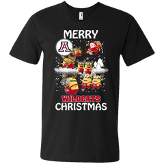 Arizona Wildcats Ugly Christmas Sweaters Minions Santa Claus Merry Christmas Men's V-Neck T-Shirt - The White Eagles