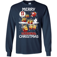 Stanford Cardinal Ugly Christmas Sweaters Minions Santa Claus Merry Christmas LS Cotton T-Shirt - The White Eagles