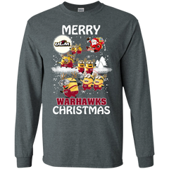 Louisiana Monroe Warhalks Ugly Christmas Sweaters Minions Santa Claus LS Cotton T-Shirt - The White Eagles