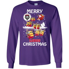 New Mexico Lobos Ugly Christmas Sweaters Minions Santa Claus Merry Christmas LS Cotton T-Shirt - The White Eagles