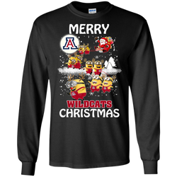 Arizona Wildcats Ugly Christmas Sweaters Minions Santa Claus Merry Christmas LS Cotton T-Shirt - The White Eagles